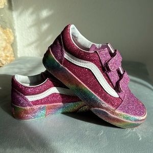 Rainbow pink purple glitter Vans size 12